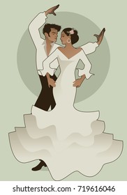 Spanish couple flamenco dancers. Vector Illustration