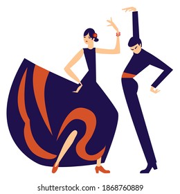 spanish couple  flamenco dansers. Stylized vector illustration