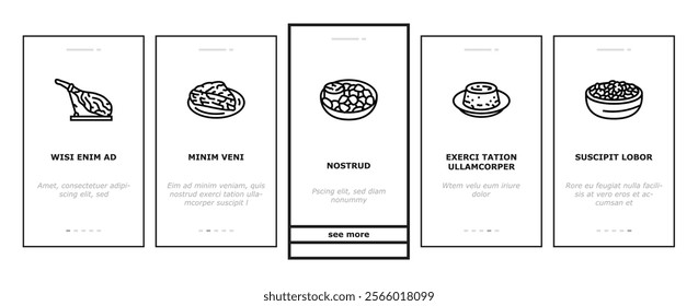 spanish cuisine food paella tapas onboarding mobile vector spain dish, plate meat, traditional gourmet, restaurant mediterranean, tortilla spanish cuisine food paella tapas illustrations