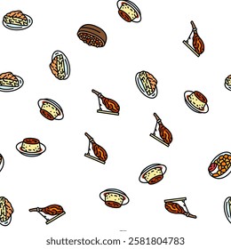 spanish cuisine food paella tapas vector seamless pattern thin line illustration