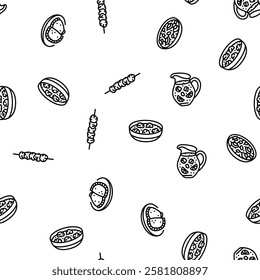 spanish cuisine food paella tapas vector seamless pattern thin line illustration