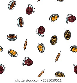 spanish cuisine food paella tapas vector seamless pattern thin line illustration