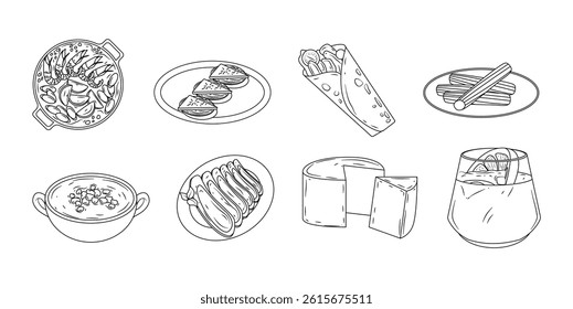 Spanish Cuisine Illustration Vector Set Outline