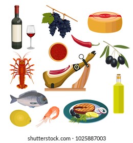 Spanish cuisine set. Vector illustration isolated on white background