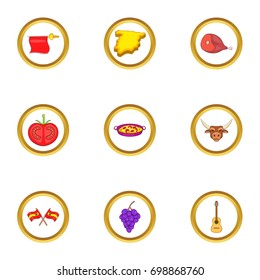 Spanish culture icons set. Cartoon illustration of 9 spanish culture vector icons for web design