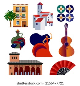 spanish culture signs and symbols, buildings, flamenco, corrida, town