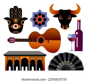 spanish culture signs and symbols, buildings, flamenco, corrida