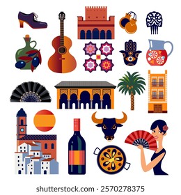 spanish culture signs and symbols, buildings, flamenco, corrida, town