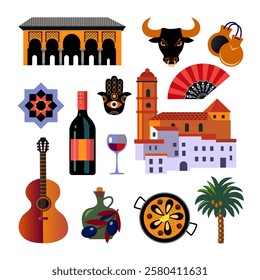 spanish culture signs and symbols, buildings, flamenco, corrida, town