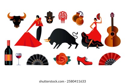 spanish culture signs and symbols, buildings, flamenco, corrida, town