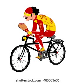 Spanish cyclist with traditional spanish food jamon on festival.character design.