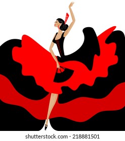 Spanish Dance With Woman In Red-black Dress