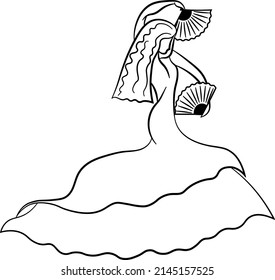 Spanish dancer line art, dancer line drawing