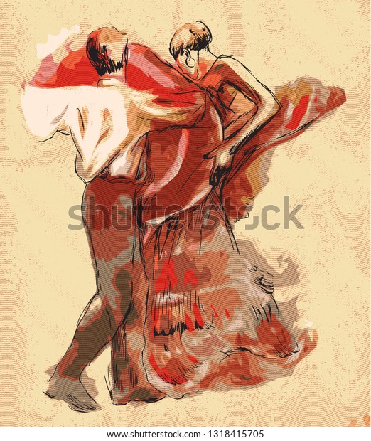 Spanish Dancers Hand Drawn Vector Illustration: vetor stock (livre de ...