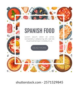 Spanish Dish and Food Banner Design with Traditional Meal Vector Template