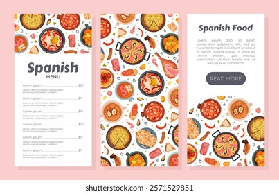 Spanish Dish and Food Banner Design with Traditional Meal Vector Template