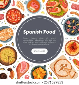 Spanish Dish and Food Banner Design with Traditional Meal Vector Template