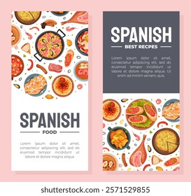 Spanish Dish and Food Banner Design with Traditional Meal Vector Template