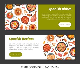 Spanish Dish and Food Banner Design with Traditional Meal Vector Template