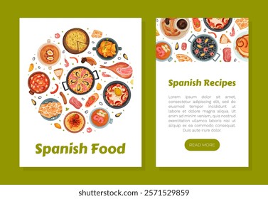 Spanish Dish and Food Banner Design with Traditional Meal Vector Template