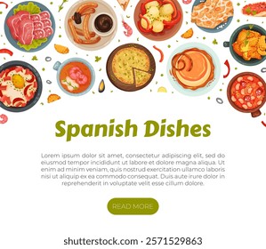 Spanish Dish and Food Banner Design with Traditional Meal Vector Template