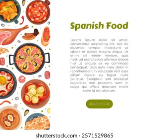 Spanish Dish and Food Banner Design with Traditional Meal Vector Template