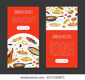 Spanish Dish and Food Banner Design with Traditional Meal Vector Template