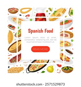 Spanish Dish and Food Banner Design with Traditional Meal Vector Template