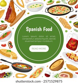 Spanish Dish and Food Banner Design with Traditional Meal Vector Template