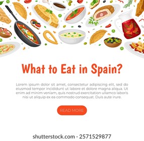 Spanish Dish and Food Banner Design with Traditional Meal Vector Template