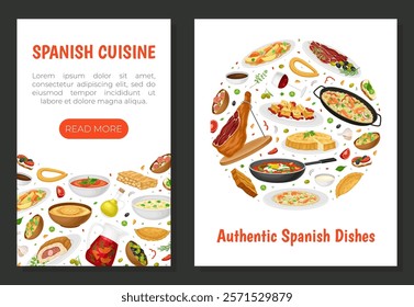 Spanish Dish and Food Banner Design with Traditional Meal Vector Template