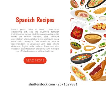 Spanish Dish and Food Banner Design with Traditional Meal Vector Template