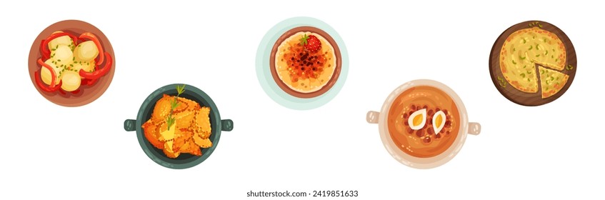 Spanish Dish and Food of Mediterranean Cuisine Vector Set