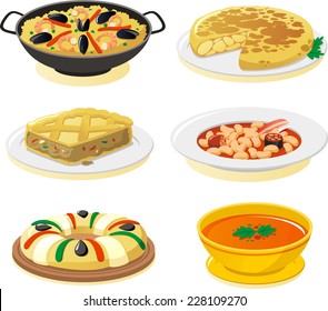 Spanish Dishes Vector Icon Set.