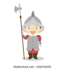 Spanish empire soldier cartoon character. Vector Illustration. Kids History Collection.