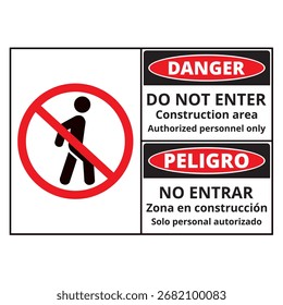 Perigo espanhol e inglês não entrar, área de construção, pessoal autorizado apenas assinar