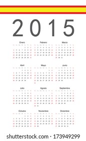 Spanish european 2015 year vector calendar. Week starts from Sunday.