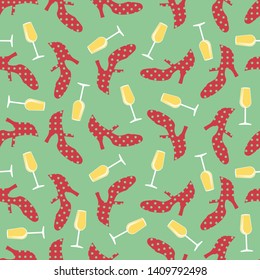 Spanish fair. Seamless pattern of flamenco shoes and wine glasses