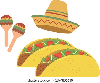 Spanish famous food taco dishes illustration
