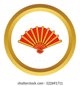 Spanish fan vector icon in golden circle, cartoon style isolated on white background