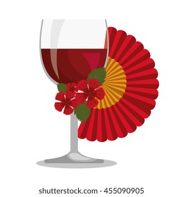 spanish fan with wine cup isolated icon design, vector illustration  graphic 