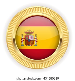 Spanish flag buttons with silver border on white background