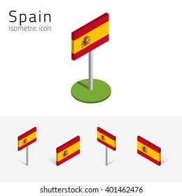 Spanish flag (Kingdom of Spain), vector set of isometric flat icons, 3D style, different views. 100% editable design elements for banner, website, presentation, infographic, poster, map. Eps 10