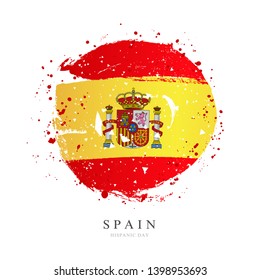 Spanish flag in the shape of a large circle. Vector illustration on white background. Brush strokes drawn by hand. Independence Day of Spain.