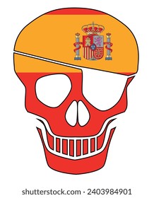 Spanish flag skull silhouette with eye patch set with the flag colors and icon