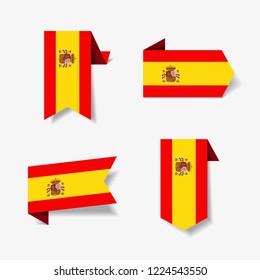 Spanish Flag Stickers And Labels Set. Vector Illustration.