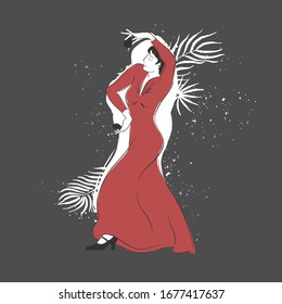 Spanish flamenco dance performer with castanets vector illustration sketch. Dancers series. Great as wall art, decoration, travel illustration.