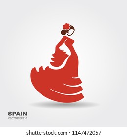 Spanish Flamenco Dancer. Flat Icon Vector Illustration