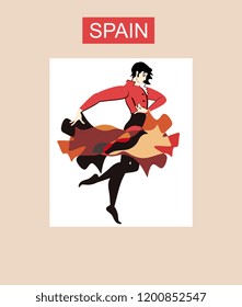 
Spanish flamenco dancer man with cloak in shape of flying bird. Beautiful card in vector. Luxury collection.