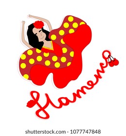 Spanish flamenco dancer moving in traditional dress.